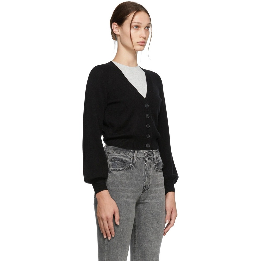 FRAME 100% Cashmere Linked Cardigan Sweater Long Sleeve Button Black Size Large - Picture 11 of 16